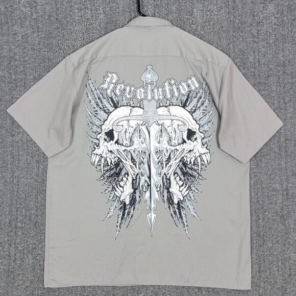 Dickies Shirt Mens XL Gray Revolution Skull With Wings & Sword Graphics - Picture 1 of 13